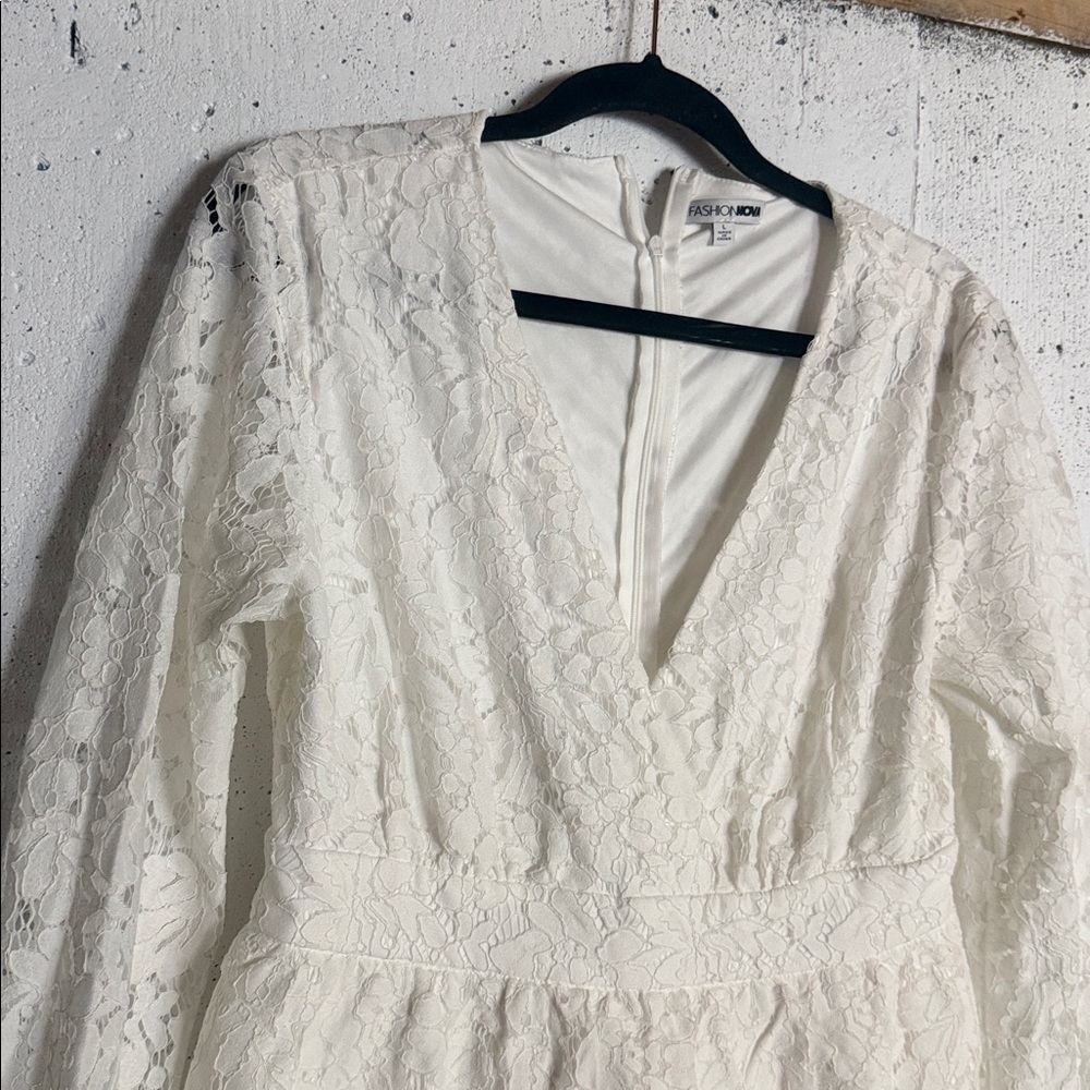 Fashion Nova White Lace Long Sleeve Romper, Fits S/M - Picture 9 of 12